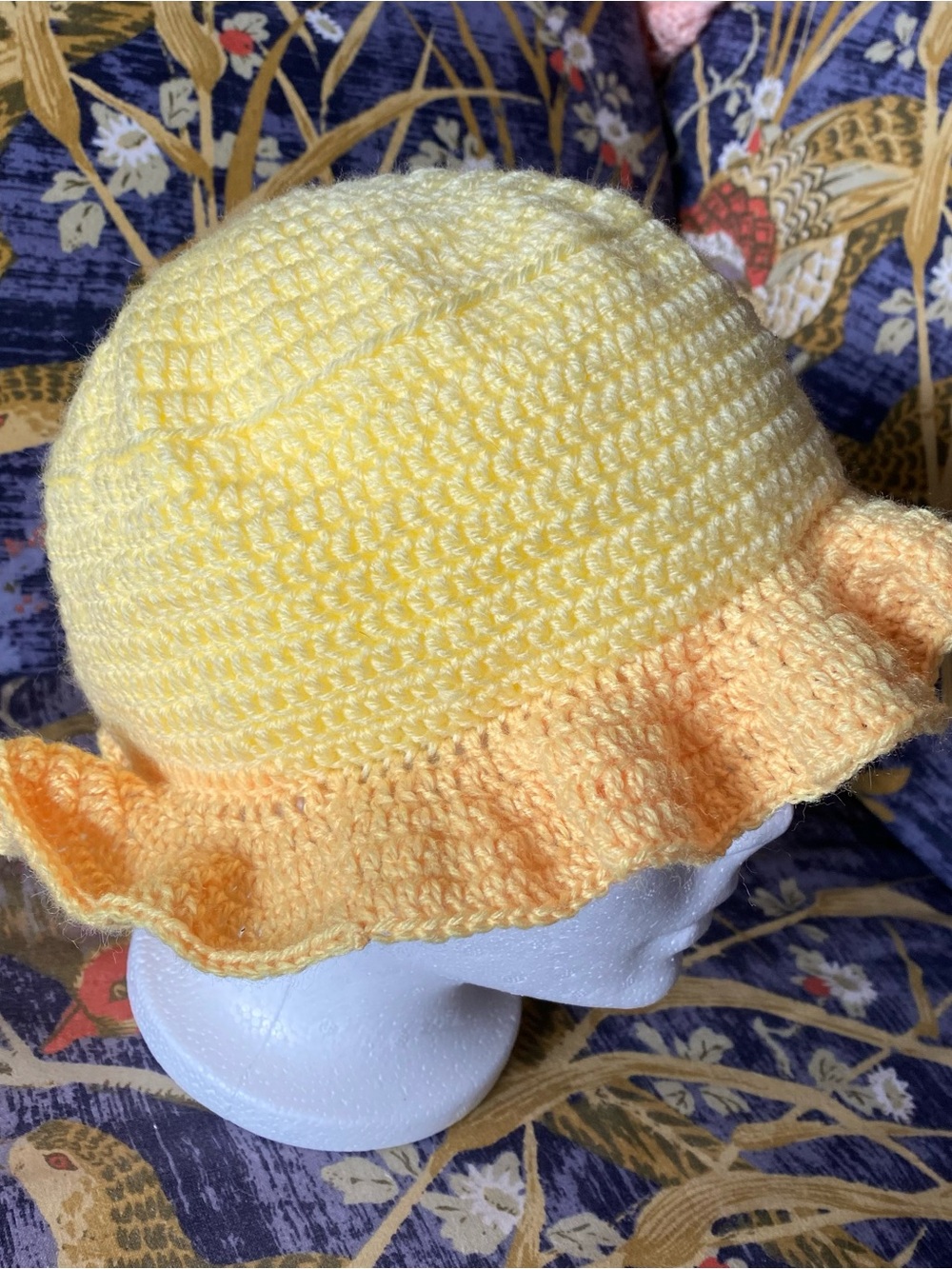 Two Tone Yellow Crochet Handmade Bucket Hay Ruffle Rim - Picture 4 of 6